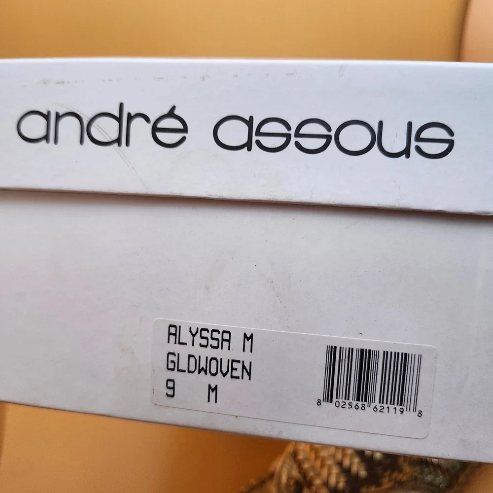 André Assous Alyssa Wedge‎ Sandals Gold Woven Leather Espadrille Boho 9 M